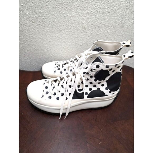 Converse Polka Dot Platform High-Top Sneakers White & Black Canvas Unisex Size 1 - Picture 5 of 15